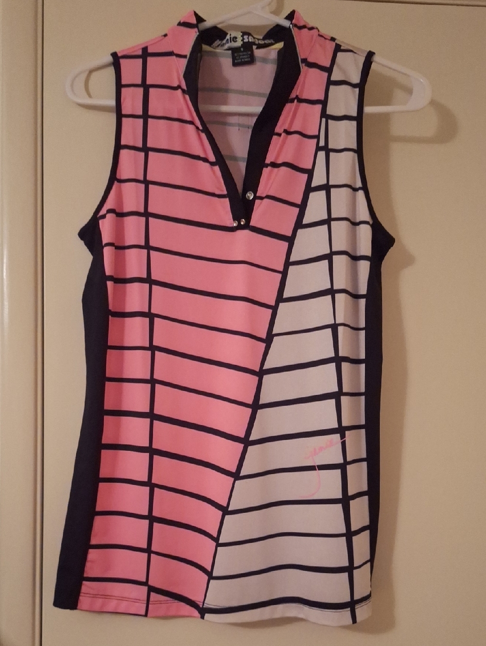 jamie sadock Pink, White & Navy Sleeveless Striped Golf Tank